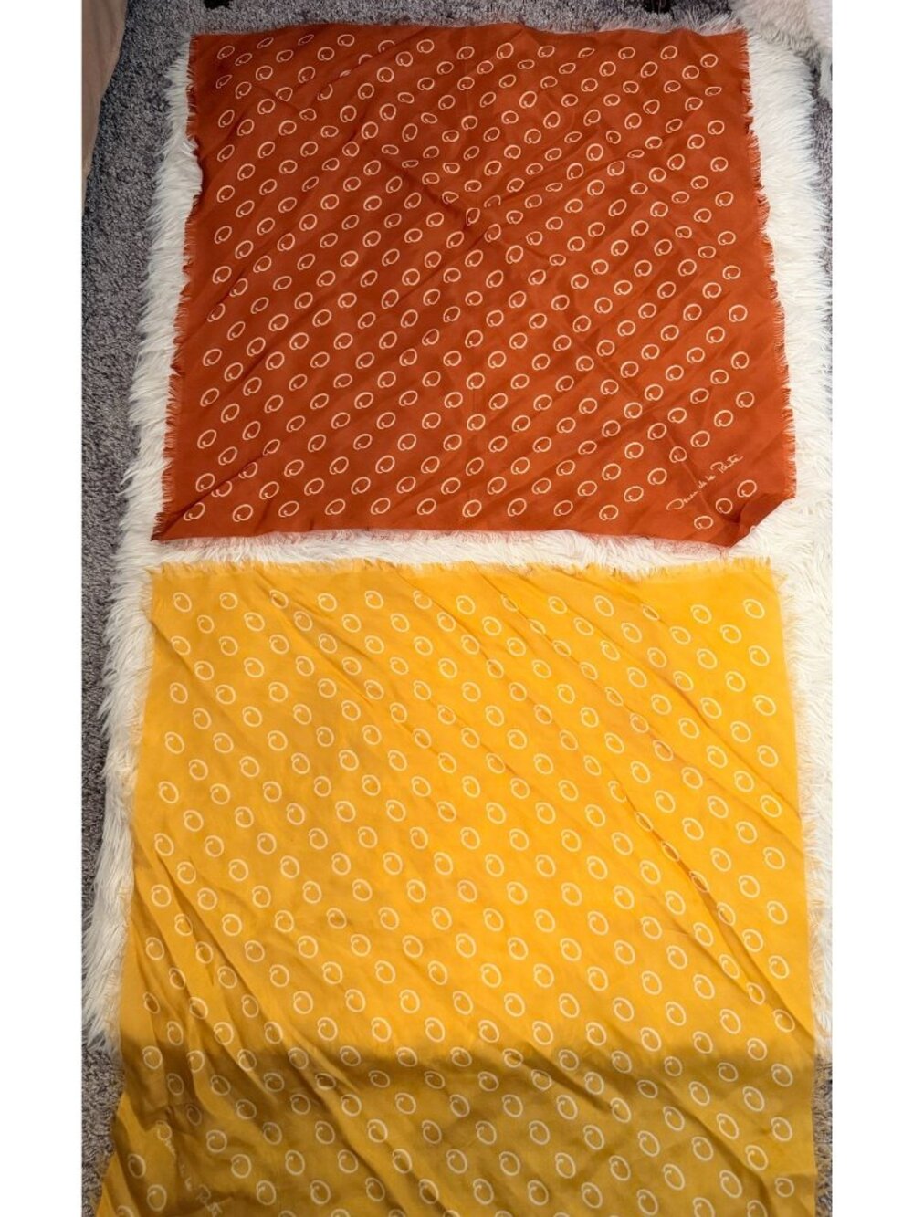 Pair of Vintage Oscar de la Renta Silk Scarves Pocket Squares Logo